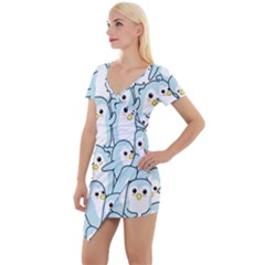 Penguin Pattern Short Sleeve Asymmetric Mini Dress by Wegoenart