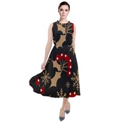 Christmas Pattern With Snowflakes-berries Round Neck Boho Dress by Wegoenart