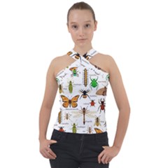 Insects-seamless-pattern Cross Neck Velour Top by Wegoenart