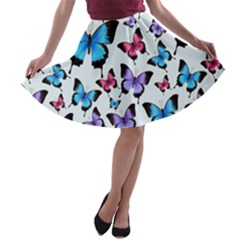 Decorative-festive-trendy-colorful-butterflies-seamless-pattern-vector-illustration A-line Skater Skirt by Wegoenart