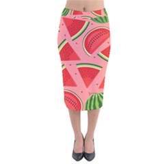 Red Watermelon  Velvet Midi Pencil Skirt by ConteMonfrey