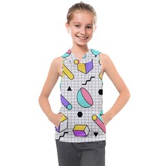 Tridimensional-pastel-shapes-background-memphis-style Kids  Sleeveless Hoodie