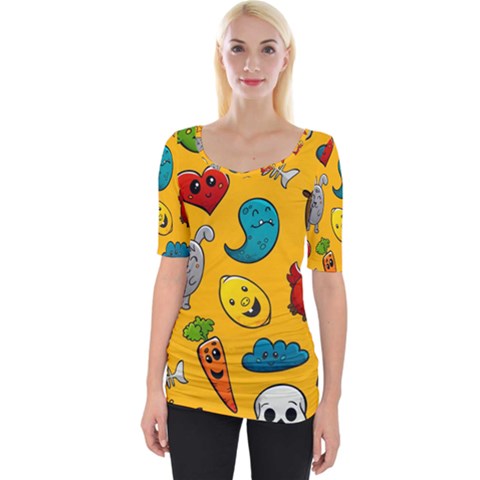 Graffiti Characters Seamless Ornament Wide Neckline Tee by Wegoenart