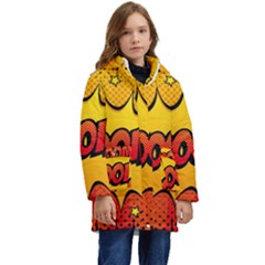 Explosion Boom Pop Art Style Kid s Hooded Longline Puffer Jacket by Wegoenart