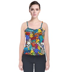 Graffiti Characters Seamless Pattern Velvet Spaghetti Strap Top by Wegoenart