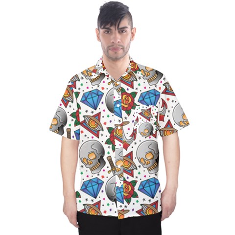 Full Color Flash Tattoo Patterns Men s Hawaii Shirt by Wegoenart