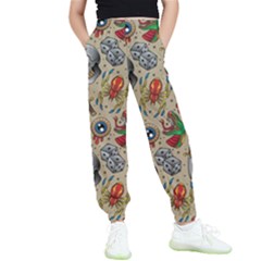 Tattoo Pattern Kids  Elastic Waist Pants by Wegoenart