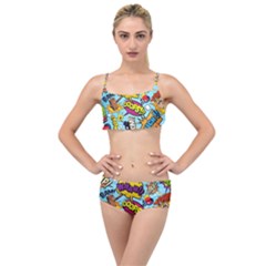 Comic Elements Colorful Seamless Pattern Layered Top Bikini Set by Wegoenart