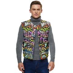 Graffiti Word Seamless Pattern Men s Short Button Up Puffer Vest	 by Wegoenart