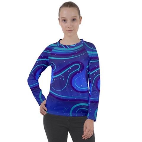 Wavy Abstract Blue Women s Long Sleeve Raglan Tee by Ravend