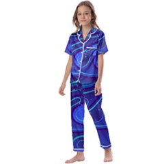 Wavy Abstract Blue Kids  Satin Short Sleeve Pajamas Set by Ravend