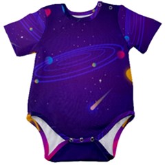 Cartoon Galaxy With Stars Background Baby Short Sleeve Onesie Bodysuit by danenraven