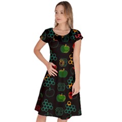 Apples Honey Honeycombs Pattern Classic Short Sleeve Dress by danenraven