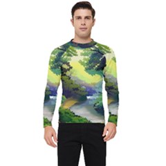 Landscape Illustration Nature Painting Men s Long Sleeve Rash Guard by Wegoenart