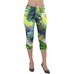 Landscape Illustration Nature Painting Lightweight Velour Capri Leggings  by Wegoenart