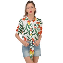 Painting Flower Leaves Forest Tie Front Shirt  by Wegoenart