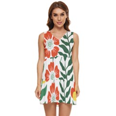 Painting Flower Leaves Forest Tiered Sleeveless Mini Dress by Wegoenart