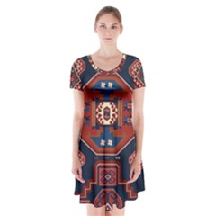 Armenian Old Carpet  Short Sleeve V-neck Flare Dress by Gohar
