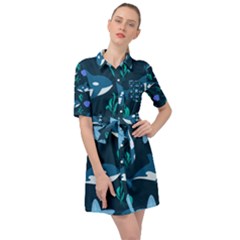 Whale And Starfish  Belted Shirt Dress by ConteMonfrey