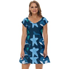 Whale And Starfish  Short Sleeve Tiered Mini Dress by ConteMonfrey