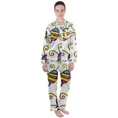Bee Doodle Cartoon Satin Long Sleeve Pajamas Set by Wegoenart