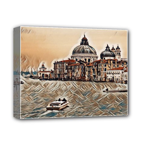 Boat In Venice San Mark`s Basilica - Italian Tour Vintage Deluxe Canvas 14  X 11  (stretched) by ConteMonfrey