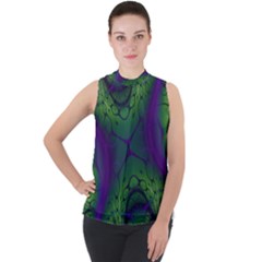 Abstract Fractal Art Pattern Mock Neck Chiffon Sleeveless Top by Ravend