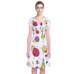 Cute Cartoon Insects Seamless Background Short Sleeve Front Wrap Dress by Jancukart