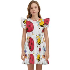 Cute Cartoon Insects Seamless Background Kids  Winged Sleeve Dress by Jancukart