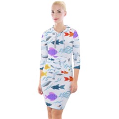 Animal Fish Bird Animals Ocean Pattern Quarter Sleeve Hood Bodycon Dress by Jancukart