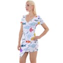 Animal Fish Bird Animals Ocean Pattern Short Sleeve Asymmetric Mini Dress View1