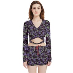 Abstract Collage Random Pattern Velvet Wrap Crop Top And Shorts Set by dflcprintsclothing