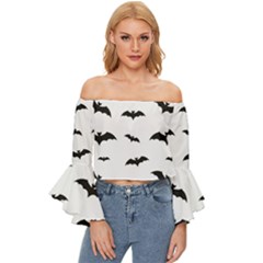 Bat Pattern Off Shoulder Flutter Bell Sleeve Top by Valentinaart