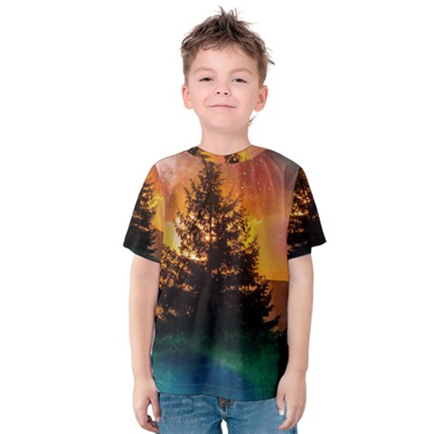 Tree Nature Landscape Fantasy Magical Cosmic Kids  Cotton Tee by danenraven