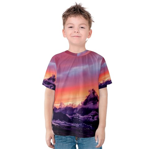 Matterhorn Mountains Sunset Dusk Snow Winter Kids  Cotton Tee by danenraven