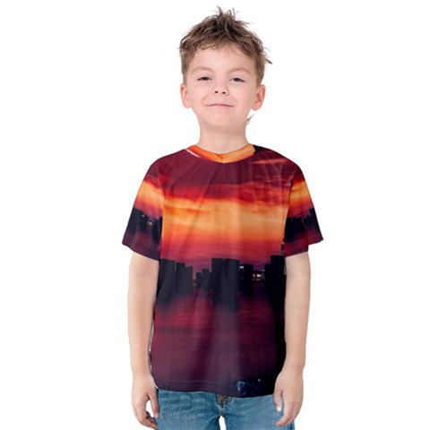 New York City Urban Skyline Harbor Bay Reflections Kids  Cotton Tee by danenraven