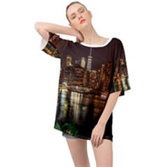 New York City Panorama Urban Hudson River Water Oversized Chiffon Top by danenraven