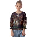 New York City Panorama Urban Hudson River Water Kids  Cuff Sleeve Top View1