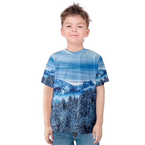 Winter Forest Mountain Snow Nature Alpine Trees Kids  Cotton Tee by danenraven