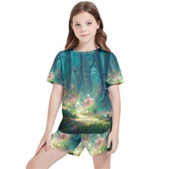 Magical Forest Forest Painting Fantasy Kids  Tee And Sports Shorts Set by danenraven