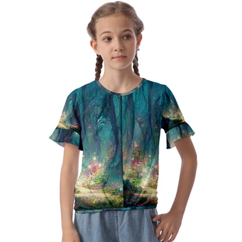 Magical Forest Forest Painting Fantasy Kids  Cuff Sleeve Scrunch Bottom Tee by danenraven