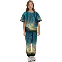 Magical Forest Forest Painting Fantasy Kids  Tee And Pants Sports Set by danenraven