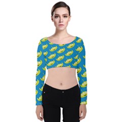 Pattern Aliens Velvet Long Sleeve Crop Top by artworkshop