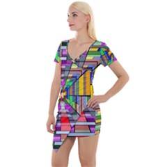 Art Background Abstract Short Sleeve Asymmetric Mini Dress by artworkshop