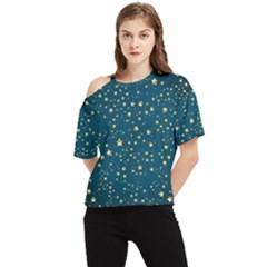 Star Golden Pattern Christmas Design White Gold One Shoulder Cut Out Tee by Ravend