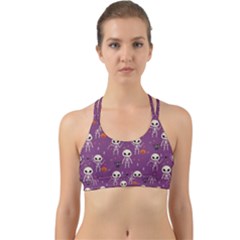 Background Halloween Pattern Pumpkin Skeleton Bat Back Web Sports Bra by Ravend
