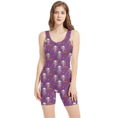 Background Halloween Pattern Pumpkin Skeleton Bat Women s Wrestling Singlet by Ravend