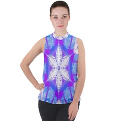 Snowflake Kaleidoscope Template Background Mock Neck Chiffon Sleeveless Top by Ravend