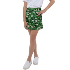 Daisies Clovers Lawn Digital Drawing Background Kids  Tennis Skirt by Ravend