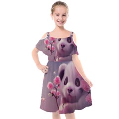 Panda Endangered Protected Bamboo National Treasure Kids  Cut Out Shoulders Chiffon Dress by Pakemis